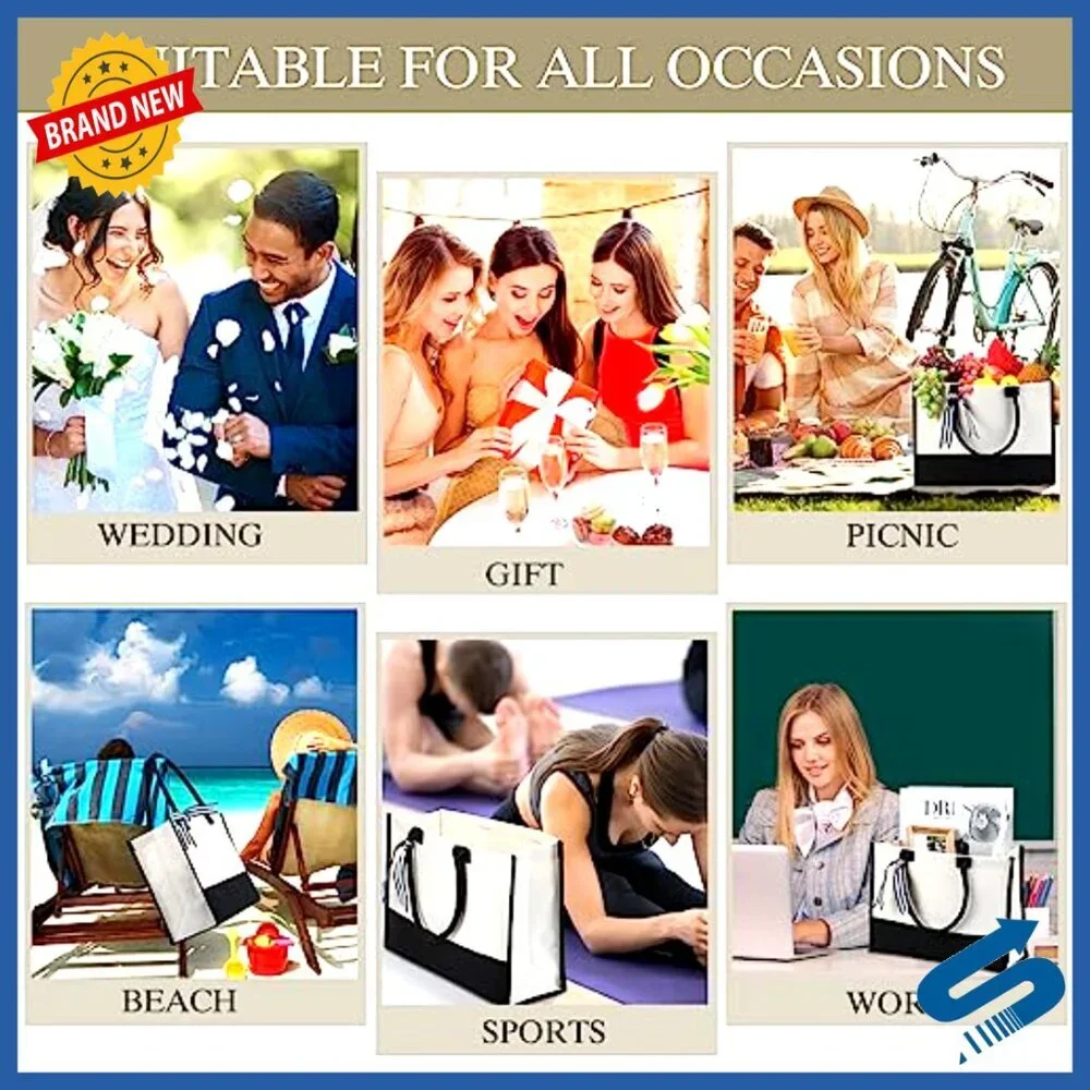 Canvas Tote Bag with Zipper Pocket Durable Chic Gift for Women Multipack